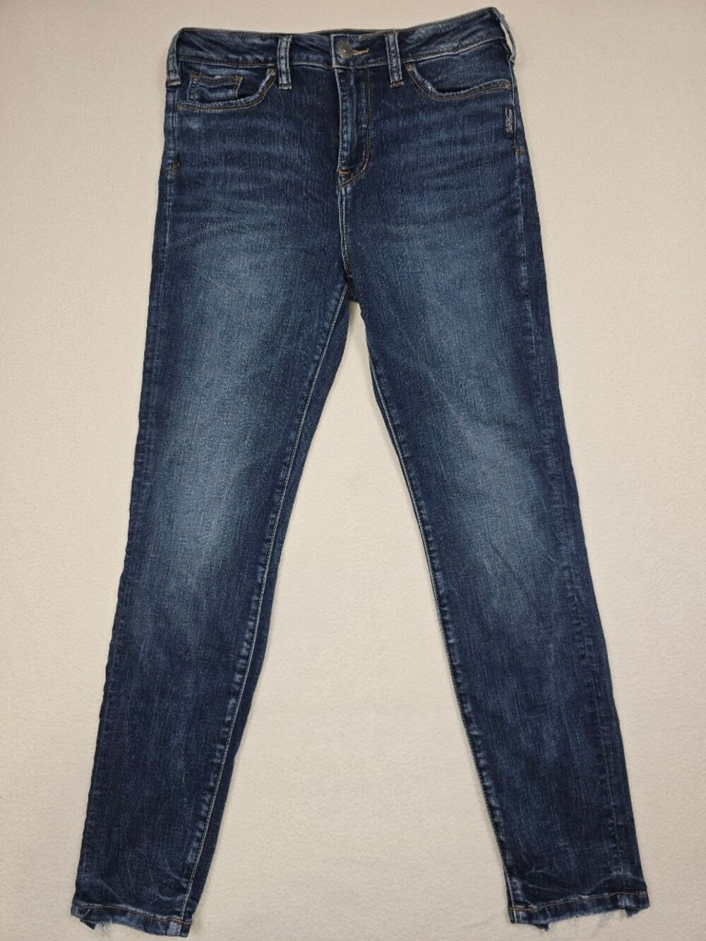 Silver Jeans Co Robson Distressed Skinny Jeans W28/L27 Frayed Hem Blue Denim